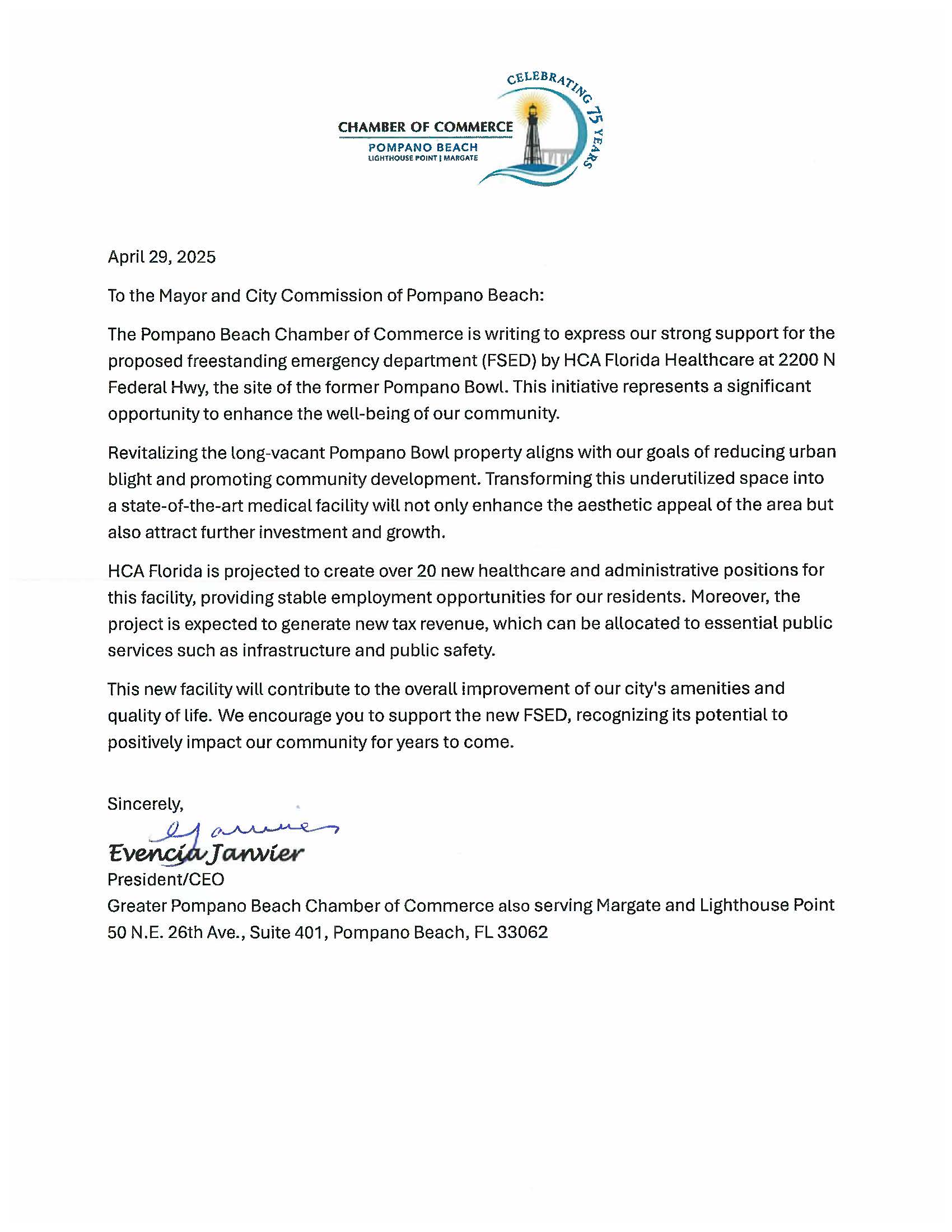 Greater Pompano Beach Chamber of Commerce endorsement